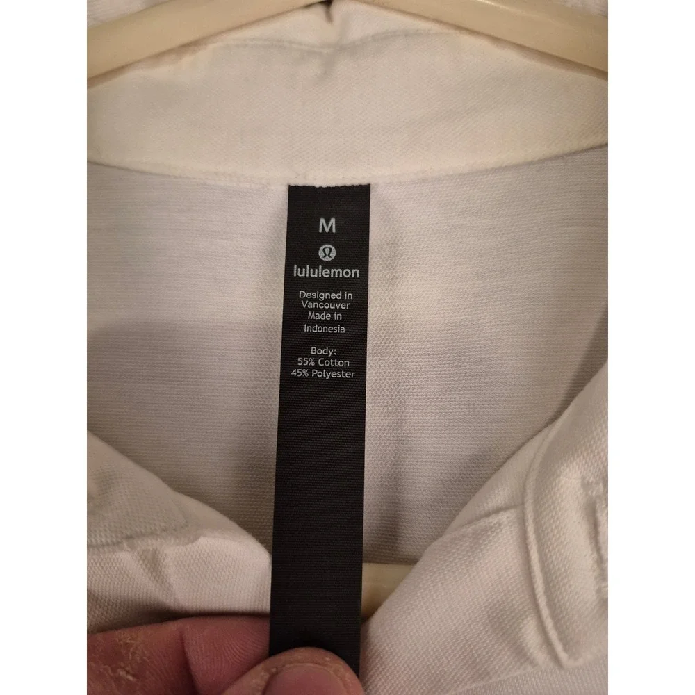 Lululemon Mens White Beige Pique Knit Long Sleeve Button Down Shirt Size M‎